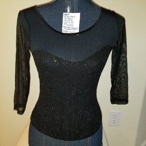 Sexy Halloween Metalic Black Lace Bustier Sheer Cropped Top S Jazz Sport